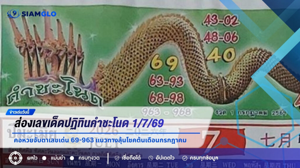 ส่องเลขเด็ดปฏิทินคำชะโนด 1/7/69 คอหวยจับตาเลขเด่น 69-963 แนวทางลุ้นโชคต้นเดือนกรกฎาคม
