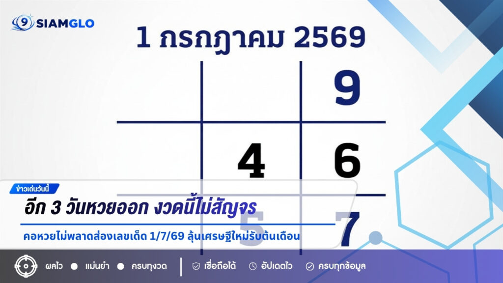 อีก 3 วันหวยออก งวดนี้ไม่สัญจร คอหวยไม่พลาดส่องเลขเด็ด 1/7/69 ลุ้นเศรษฐีใหม่รับต้นเดือน