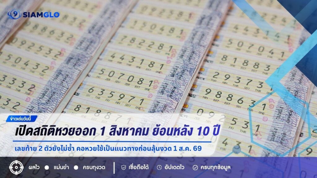 เปิดสถิติหวยออก 1 สิงหาคม ย้อนหลัง 10 ปี เลขท้าย 2 ตัวยังไม่ซ้ำ คอหวยใช้เป็นแนวทางก่อนลุ้นงวด 1 ส.ค. 69
