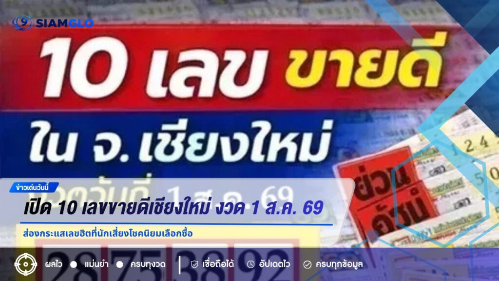 เปิด 10 เลขขายดีเชียงใหม่ งวด 1 ส.ค. 69 ส่องกระแสเลขฮิตที่นักเสี่ยงโชคนิยมเลือกซื้อ