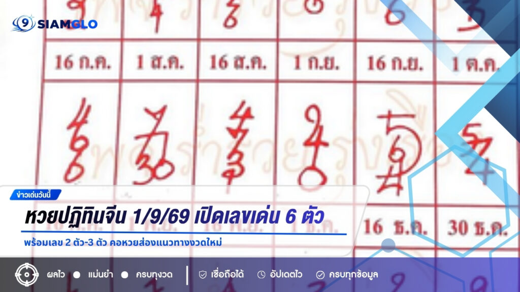 หวยปฏิทินจีน 1/9/69 เปิดเลขเด่น 6 ตัว พร้อมเลข 2 ตัว-3 ตัว คอหวยส่องแนวทางงวดใหม่