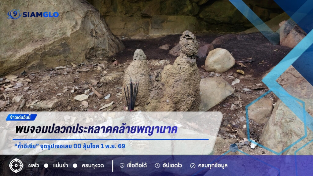 พบจอมปลวกประหลาดคล้ายพญานาคหน้า “ถ้ำอีเจีย” จุดธูปเจอเลข 00 ลุ้นโชค 1 พ.ย. 69