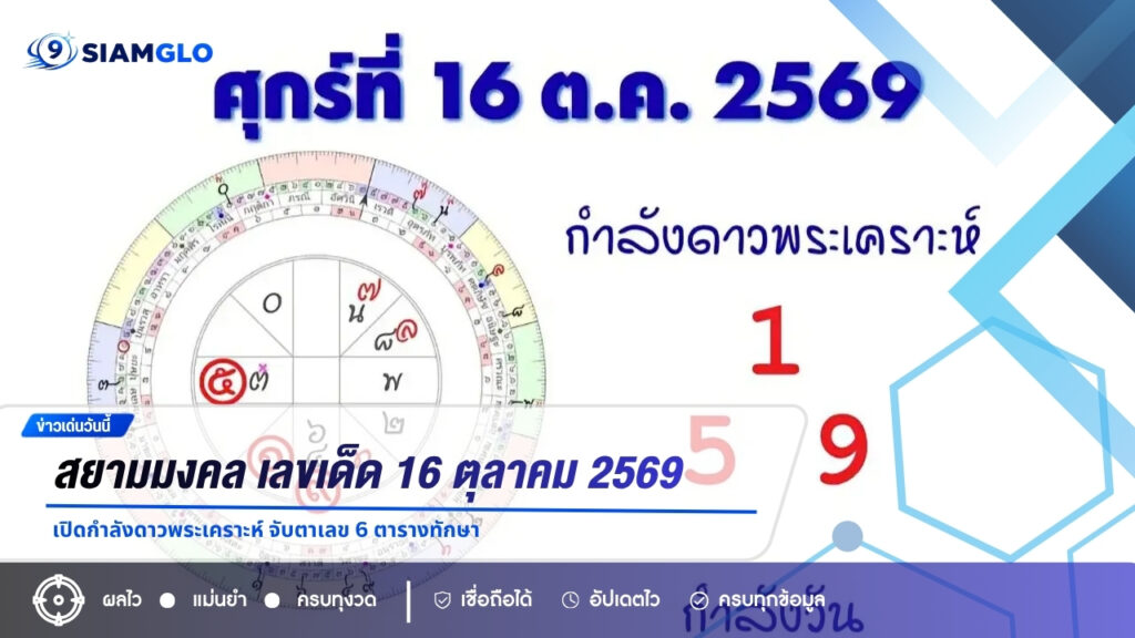 สยามมงคล เลขเด็ด 16 ตุลาคม 2569 เปิดกำลังดาวพระเคราะห์ จับตาเลข 6 ตารางทักษา