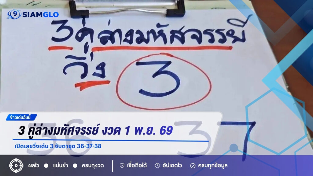 3 คู่ล่างมหัศจรรย์ งวด 1 พ.ย. 69 เปิดเลขวิ่งเด่น 3 จับตาชุด 36-37-38
